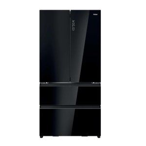 Freestanding, French Refrigerator Freezer, Black Glass, Class E, H190cm x W90.5cm, 703 lt